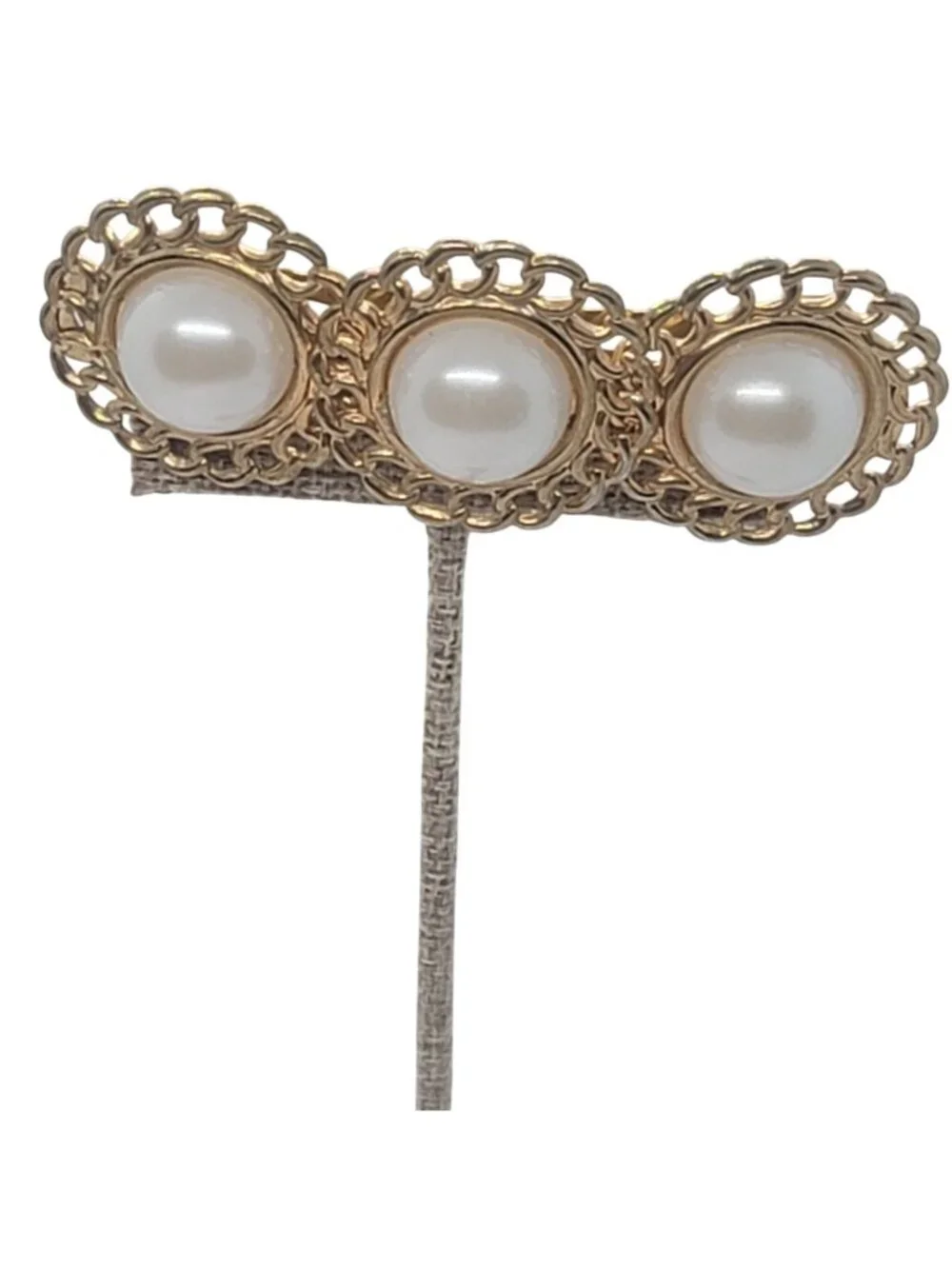 Gold-Tone Barrette Faux Pearl Accents And Filigree Design Vintage Hair Accessory